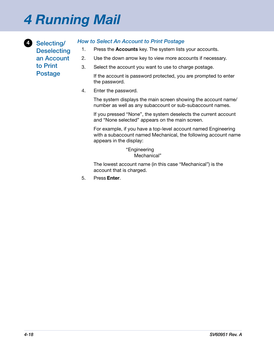 4 running mail | Pitney Bowes DM1000 User Manual | Page 51 / 177