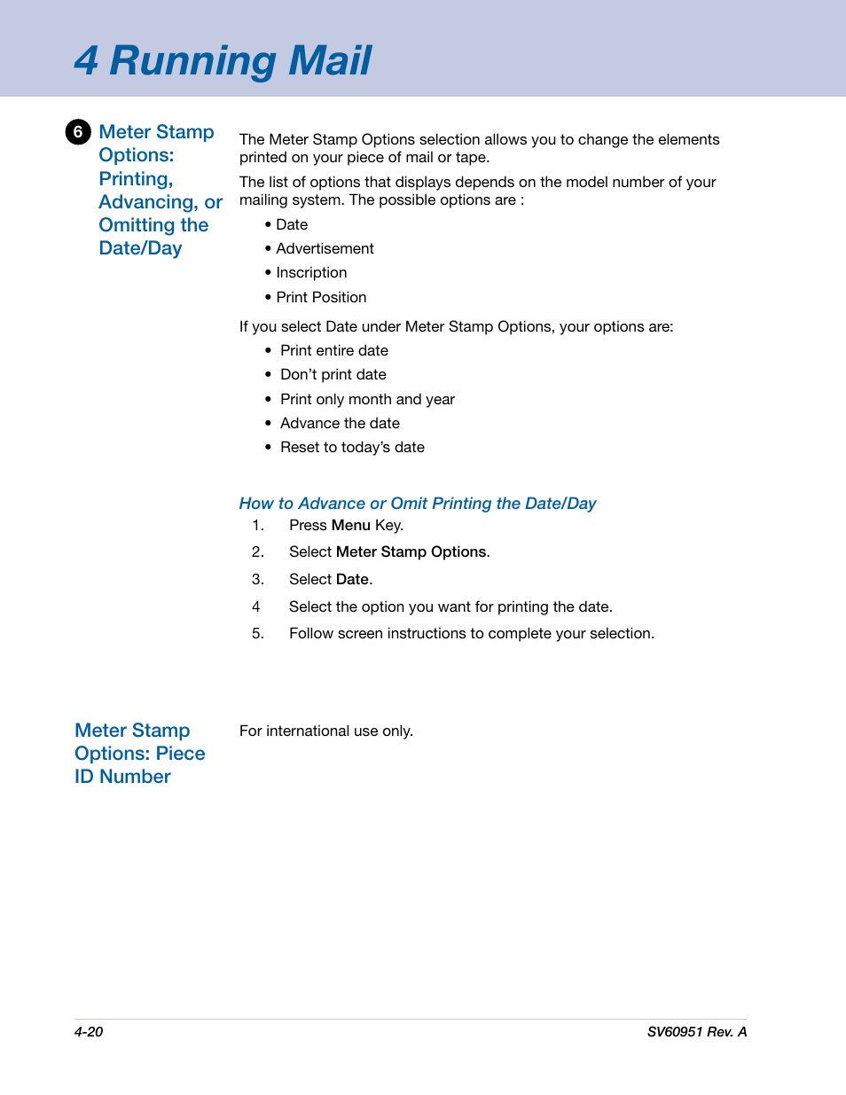 4 running mail | Pitney Bowes DM1000 User Manual | Page 53 / 177