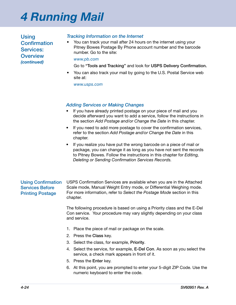 4 running mail | Pitney Bowes DM1000 User Manual | Page 57 / 177