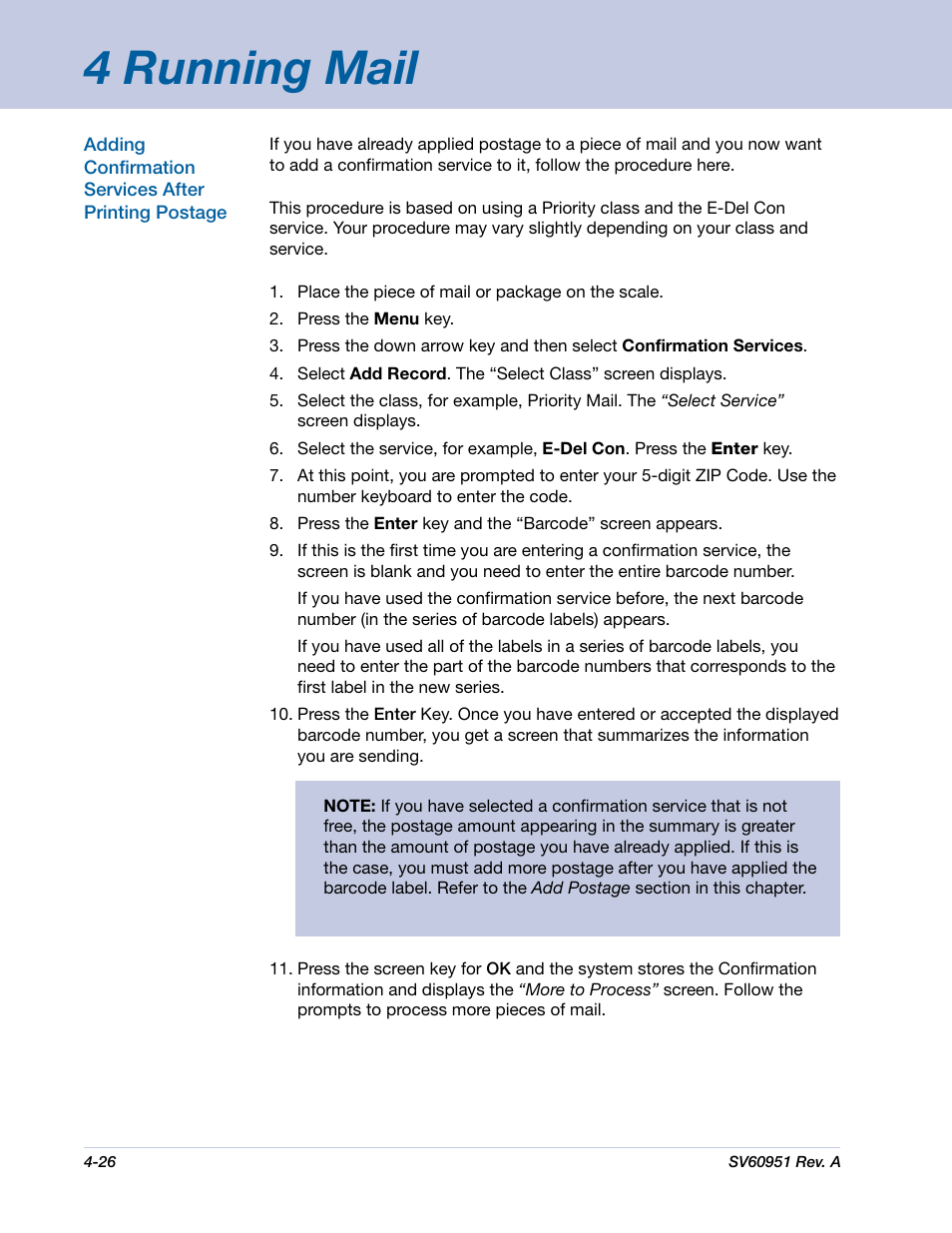 4 running mail | Pitney Bowes DM1000 User Manual | Page 59 / 177