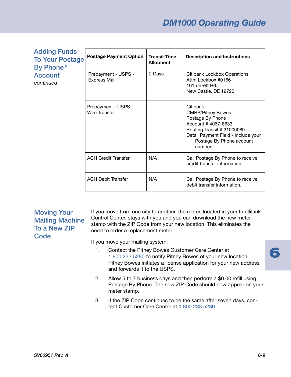 Dm1000 operating guide, Adding funds to your postage by phone, Account | Moving your mailing machine to a new zip code | Pitney Bowes DM1000 User Manual | Page 94 / 177