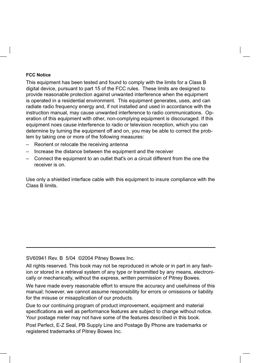 Fcc notice | Pitney Bowes PostPerfect B700 User Manual | Page 2 / 96