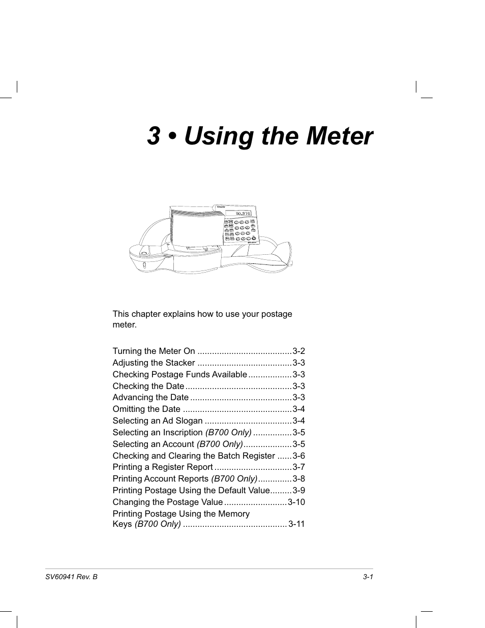 Chapter 3 • using the meter, 3 • using the meter | Pitney Bowes PostPerfect B700 User Manual | Page 24 / 96