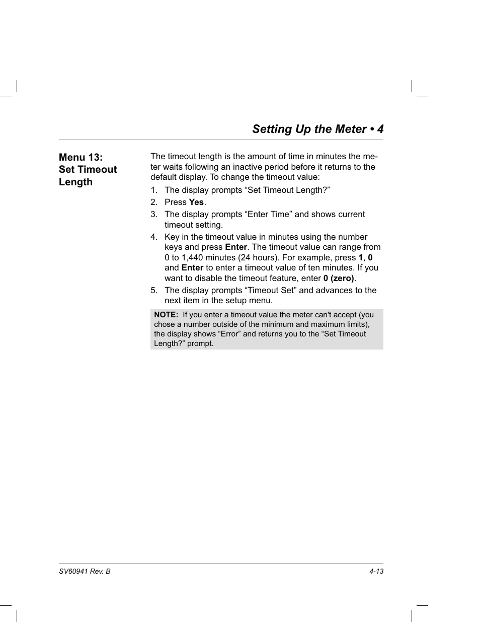 Menu 13: set timeout length, Setting up the meter • 4 | Pitney Bowes PostPerfect B700 User Manual | Page 48 / 96