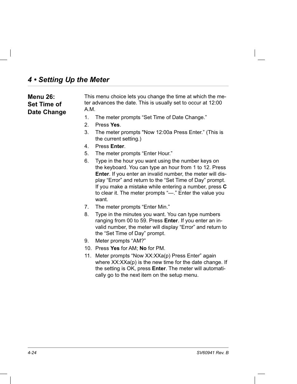 Menu 26: set time of date change, 4 • setting up the meter | Pitney Bowes PostPerfect B700 User Manual | Page 59 / 96