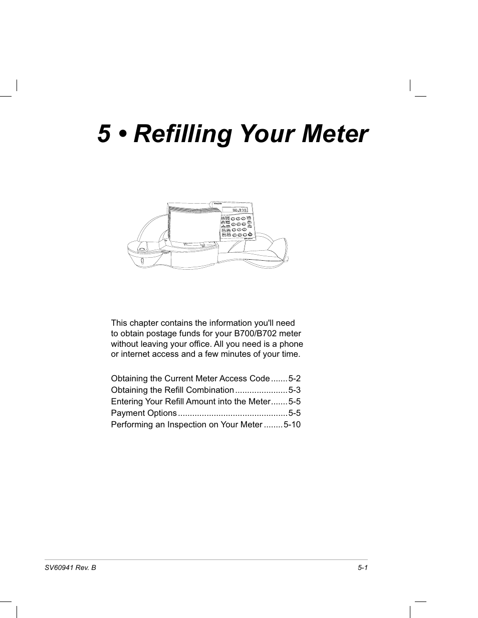 Chapter 5 • refilling your meter, 5 • refilling your meter | Pitney Bowes PostPerfect B700 User Manual | Page 62 / 96