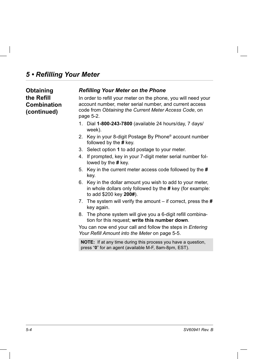 5 • refilling your meter | Pitney Bowes PostPerfect B700 User Manual | Page 65 / 96