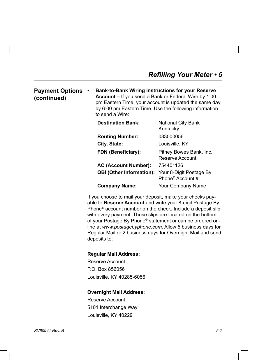 Refilling your meter • 5 | Pitney Bowes PostPerfect B700 User Manual | Page 68 / 96