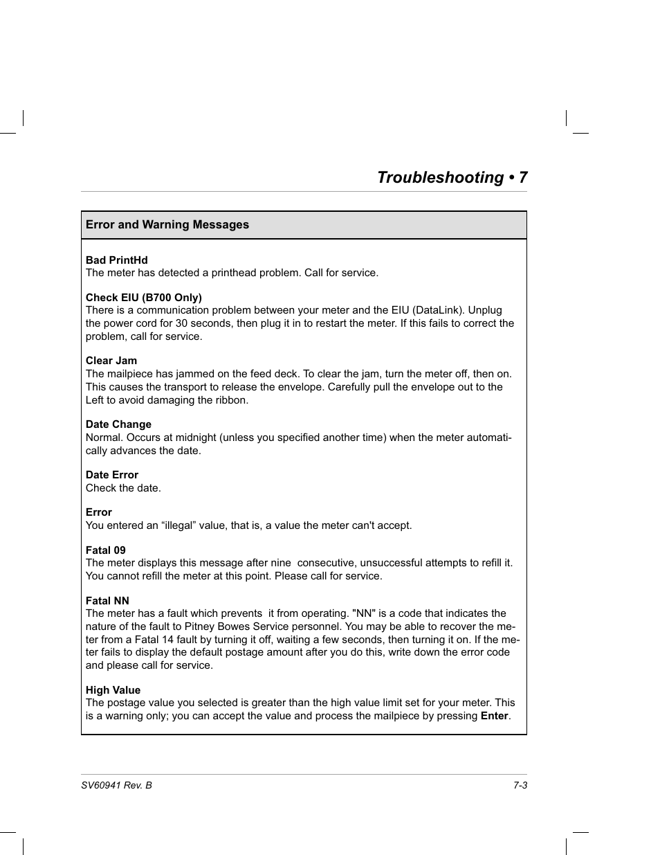 Troubleshooting • 7 | Pitney Bowes PostPerfect B700 User Manual | Page 82 / 96