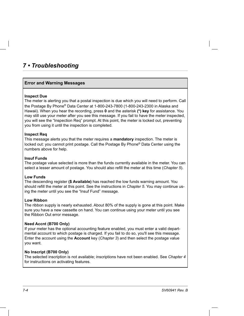 7 • troubleshooting | Pitney Bowes PostPerfect B700 User Manual | Page 83 / 96