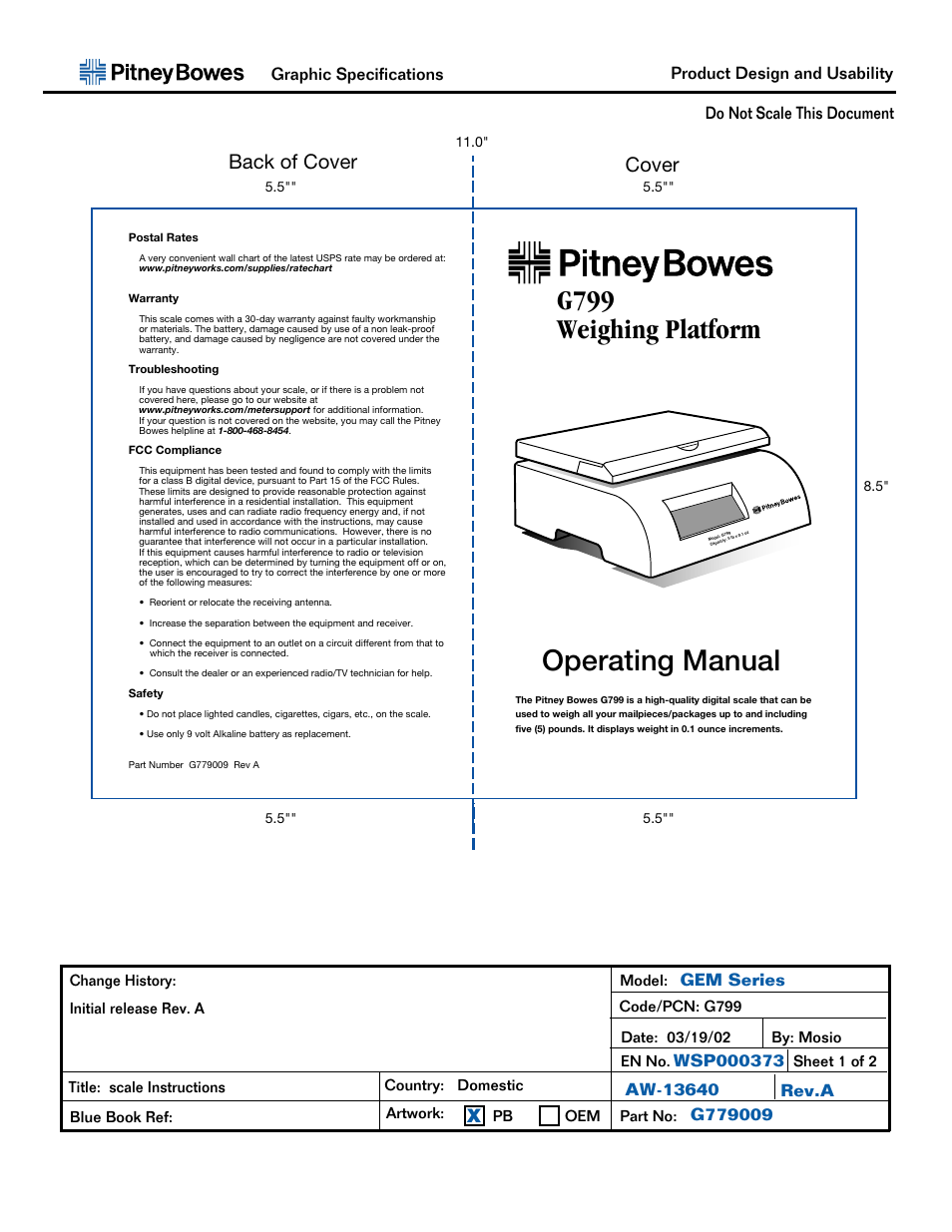 Pitney Bowes G799 User Manual | 2 pages