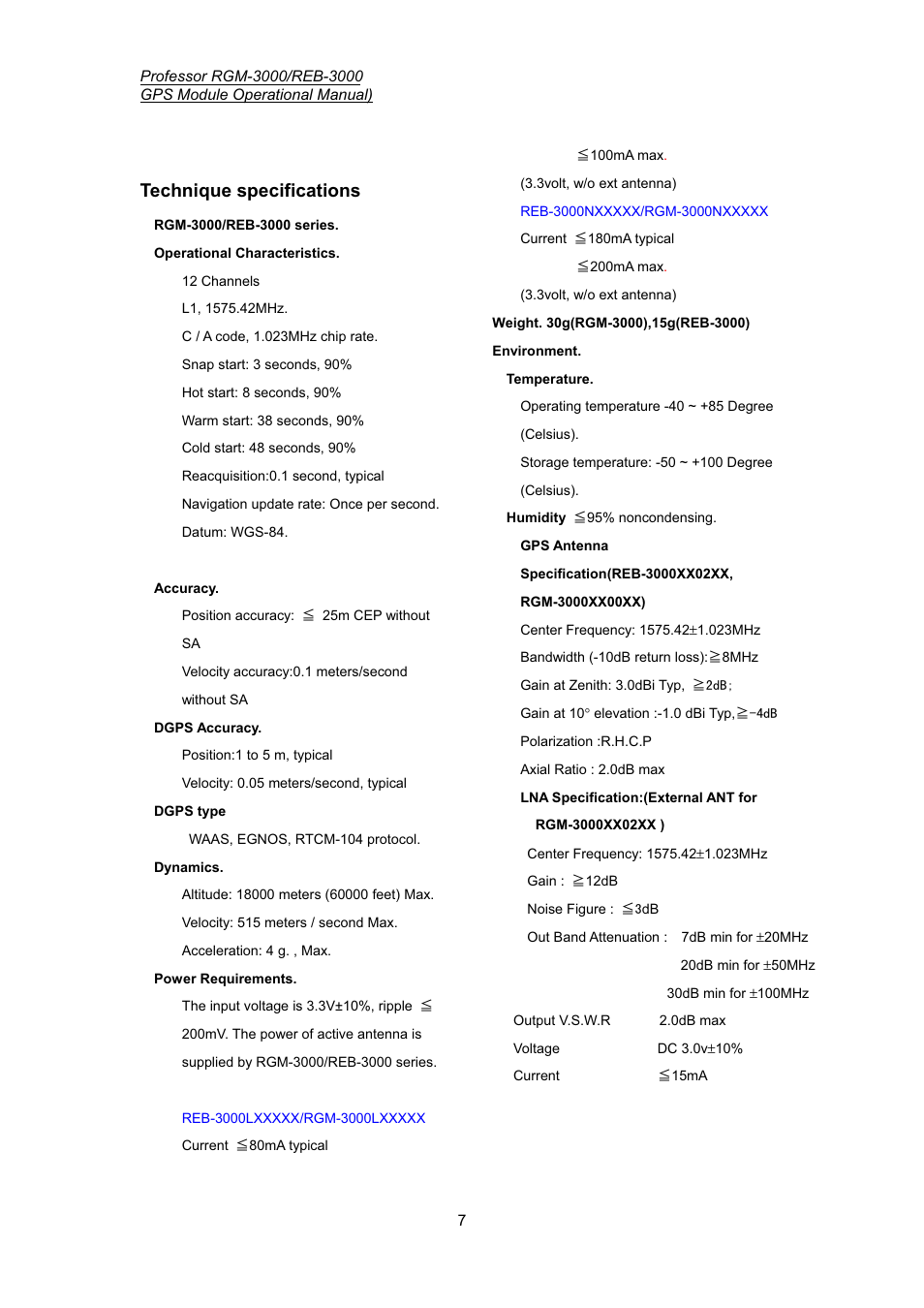 Technique specifications | Professor Tech RGM-3000 Series User Manual | Page 8 / 22
