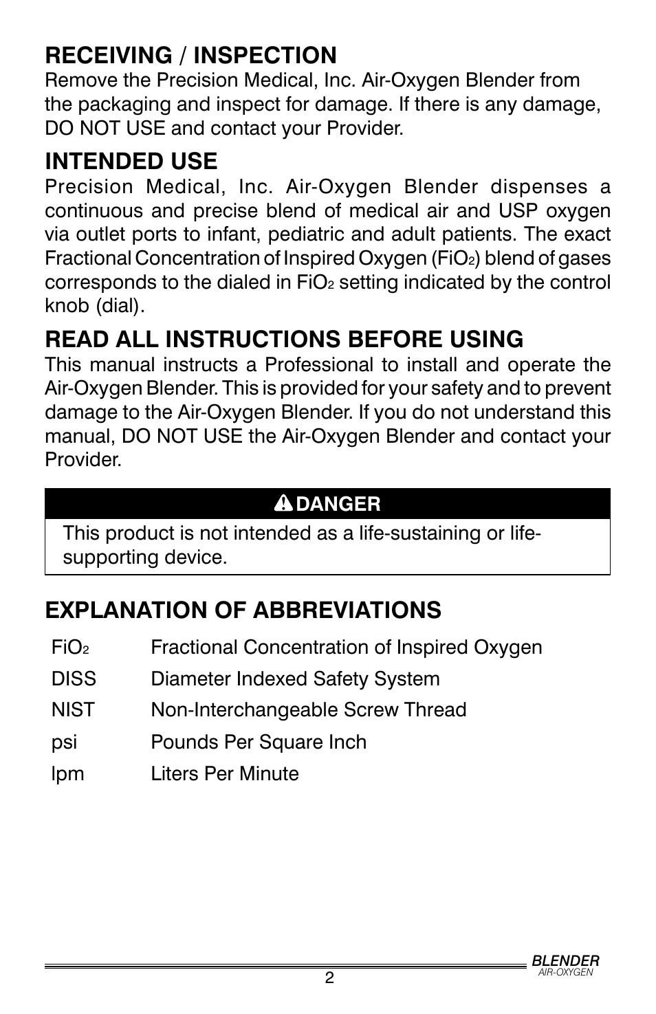 Receiving / inspection, Intended use, Read all instructions before using | Explanation of abbreviations | Precision Trading PM5200 User Manual | Page 3 / 16