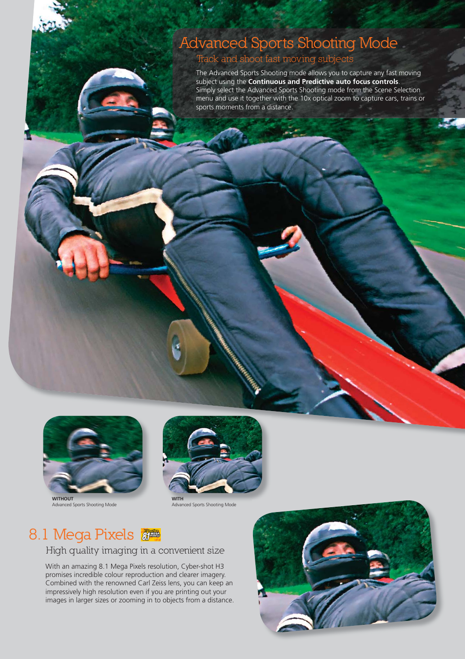 1 mega pixels, Advanced sports shooting mode | Pro Optic Cyber-shot H3 User Manual | Page 5 / 12