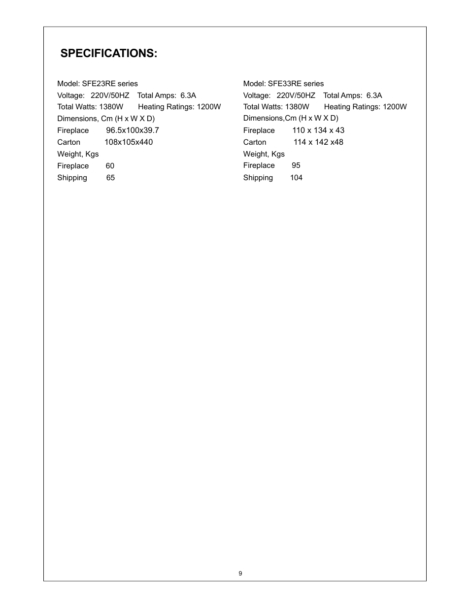 Specifications | Procom SFE33RE User Manual | Page 10 / 13