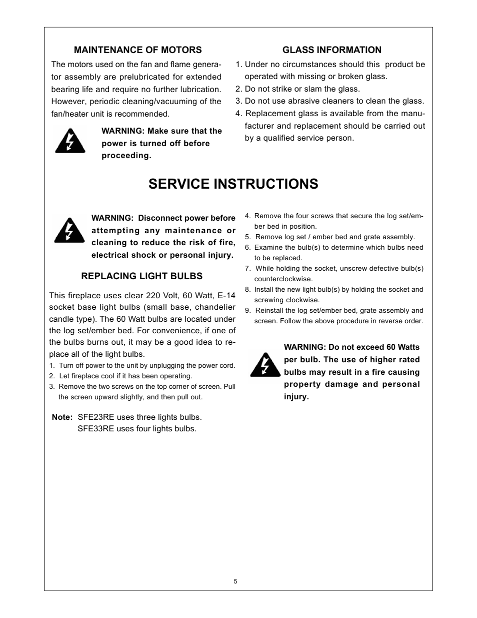 Service instructions | Procom SFE33RE User Manual | Page 6 / 13