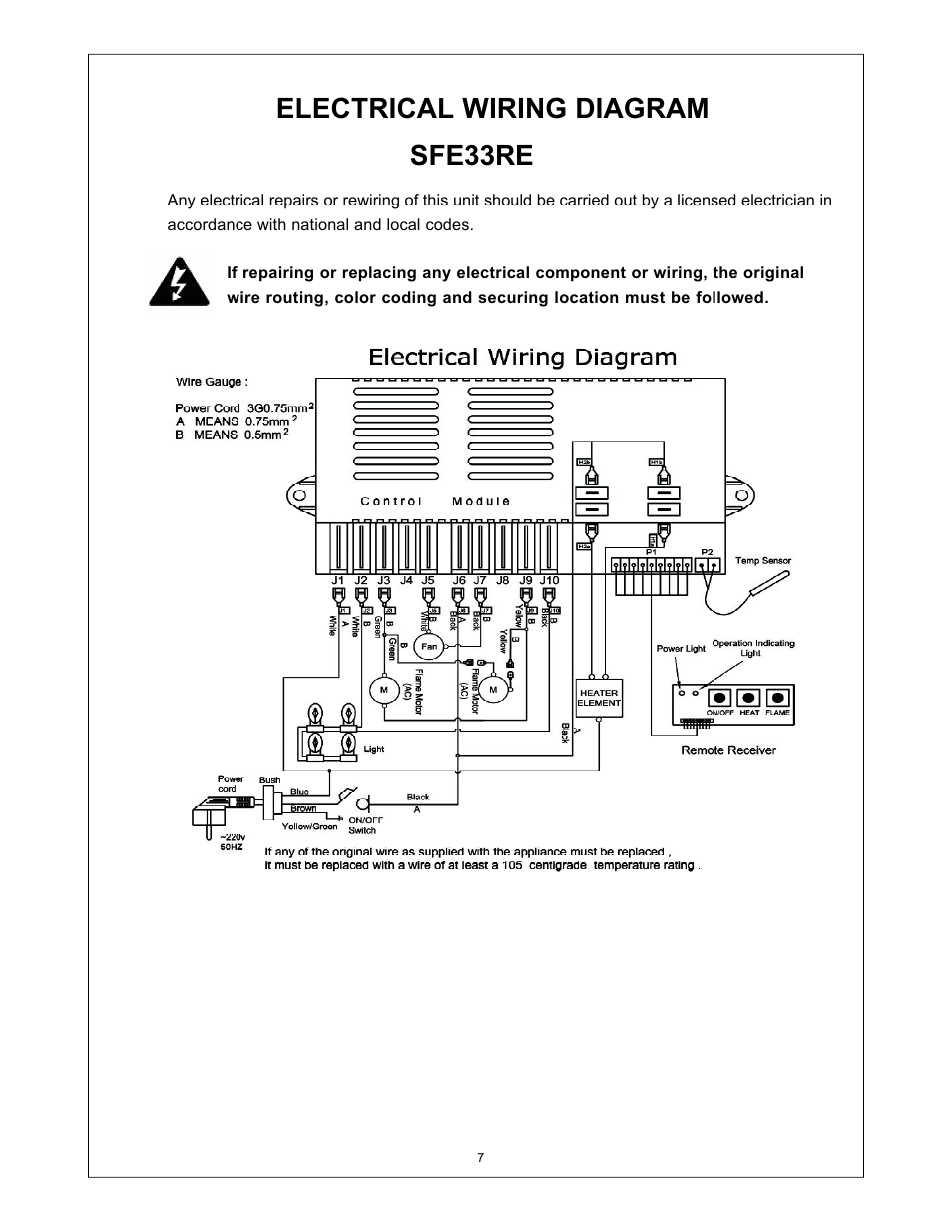 Electrical wiring diagram, Sfe33re | Procom SFE33RE User Manual | Page 8 / 13