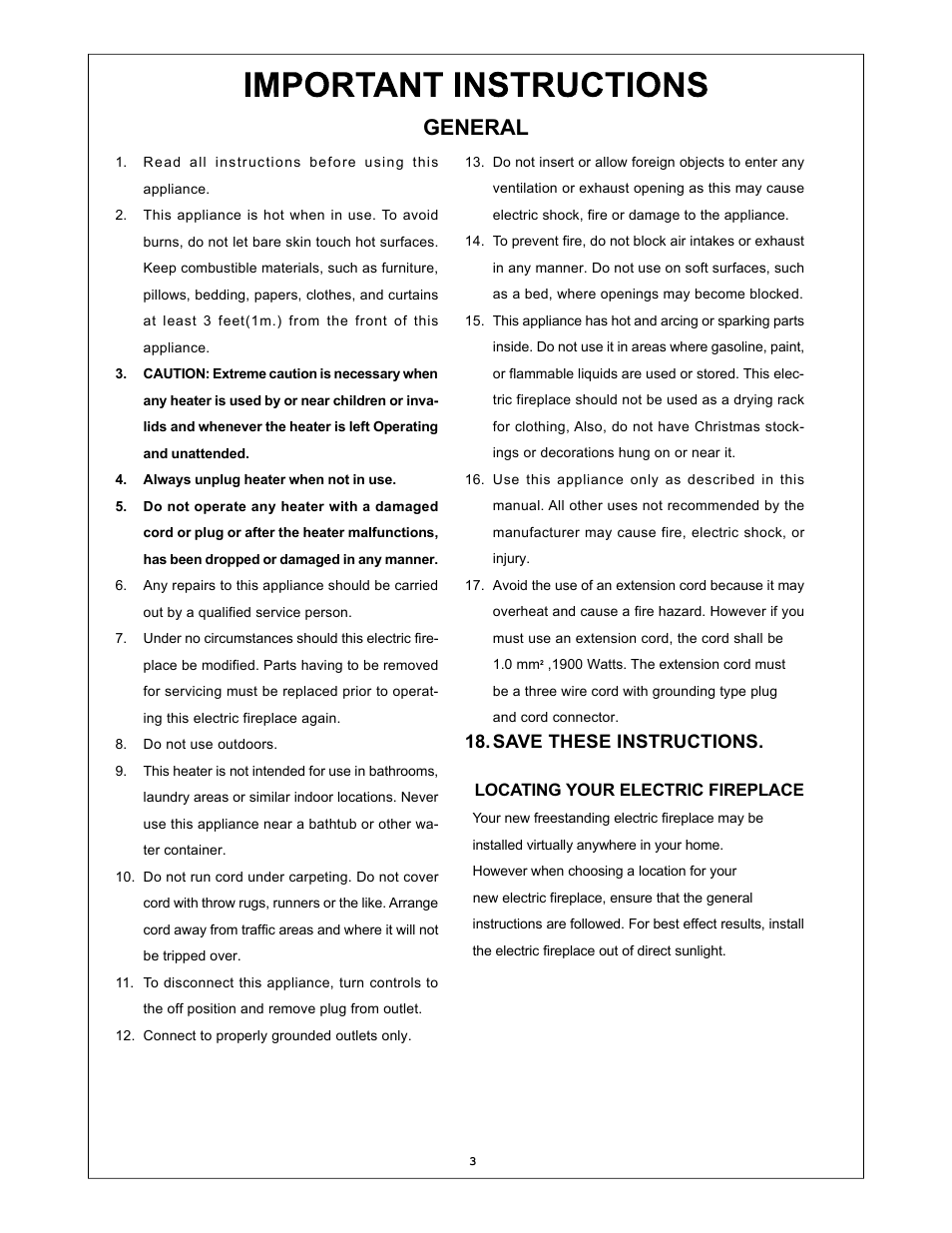 General, Save these instructions | Procom V50TYLA-BC User Manual | Page 3 / 13