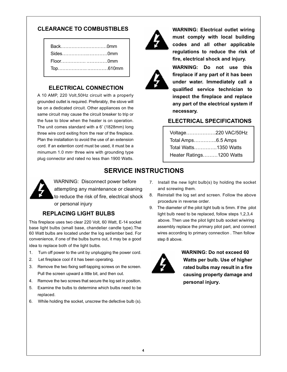 Service instructions | Procom V50TYLA-BC User Manual | Page 4 / 13