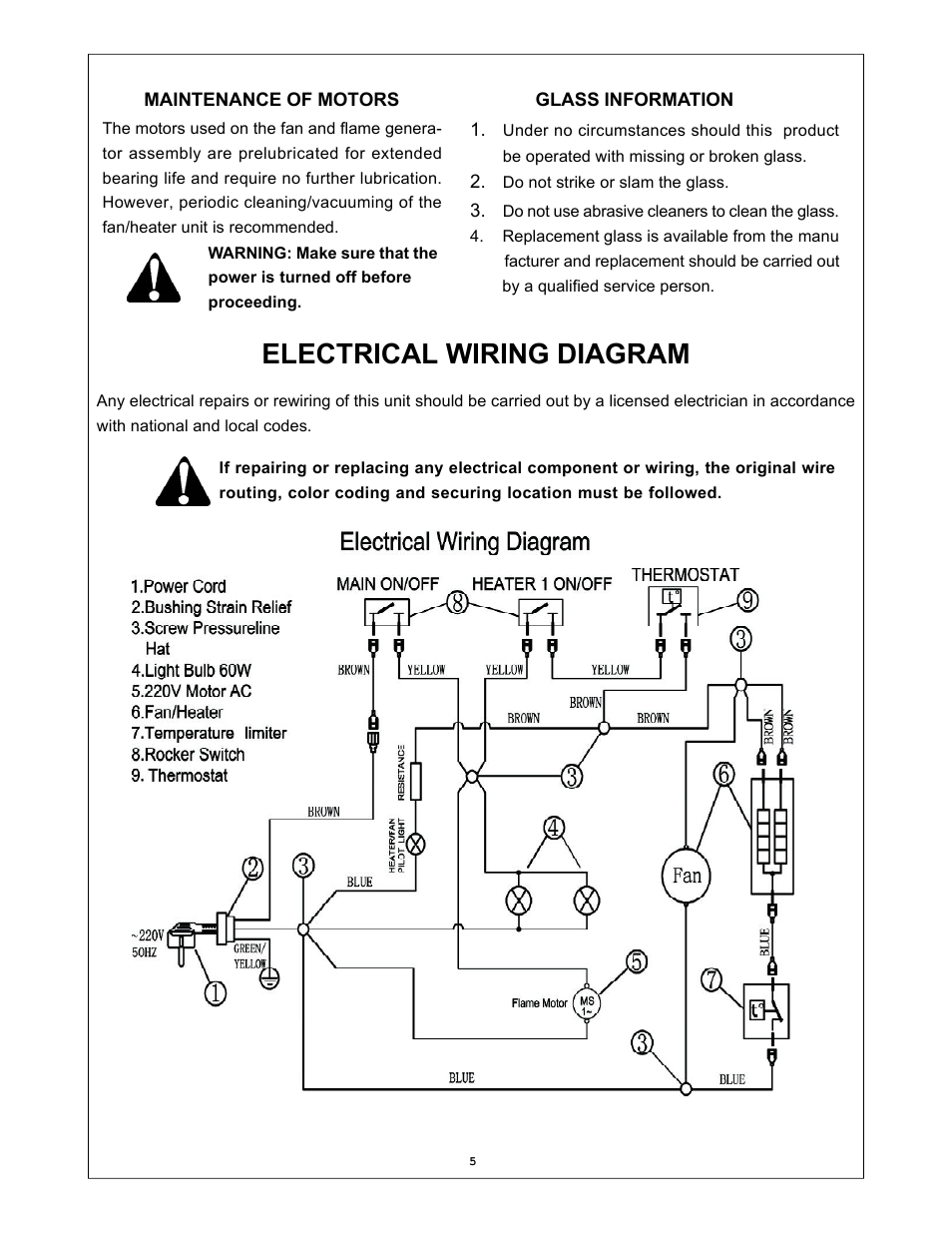 Electrical wiring diagram | Procom V50TYLA-BC User Manual | Page 5 / 13