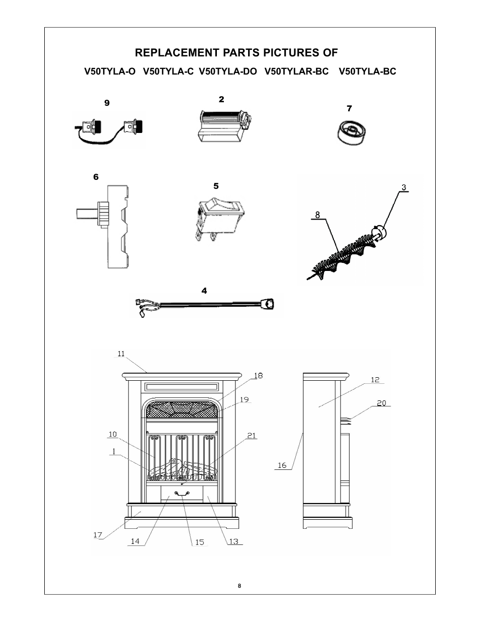 Replacement parts pictures of | Procom V50TYLA-BC User Manual | Page 8 / 13