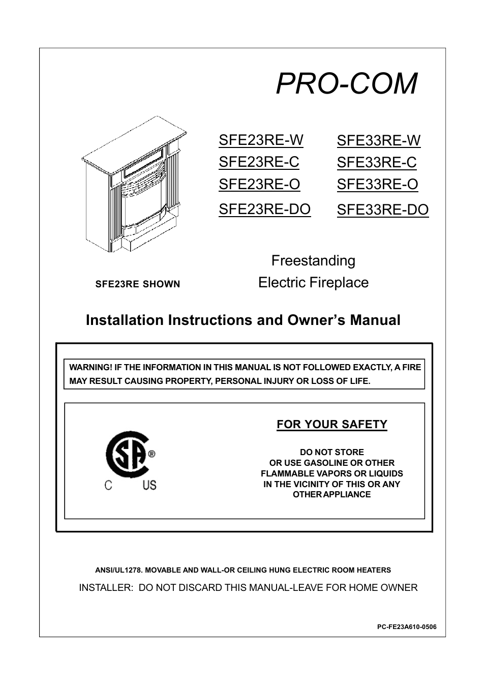 Procom PRO-COM SFE33RE-O User Manual | 11 pages