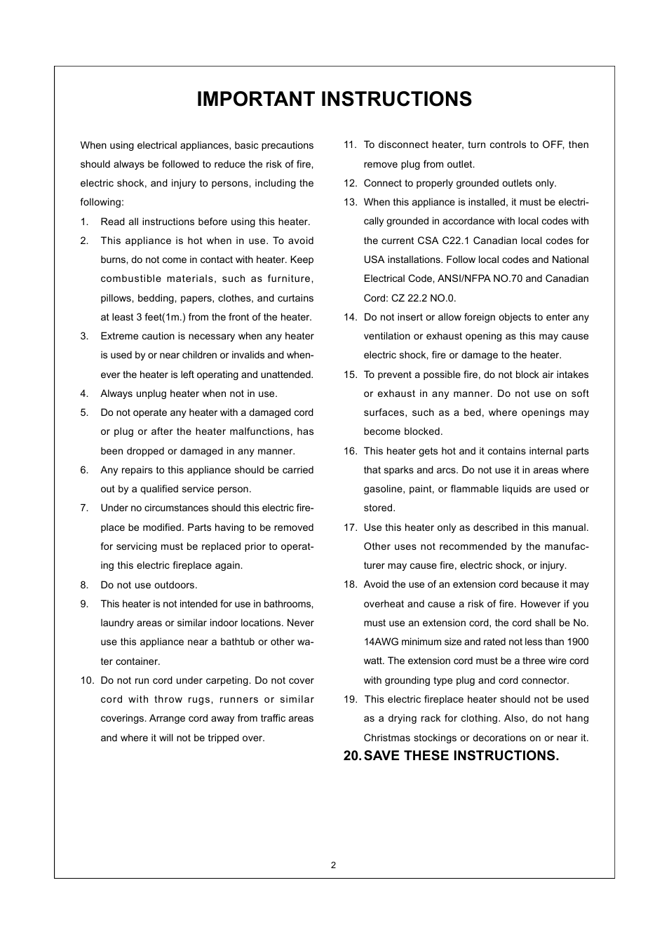 Important instructions, Save these instructions | Procom PRO-COM SFE33RE-O User Manual | Page 3 / 11
