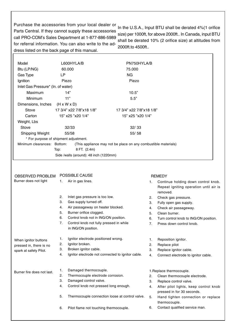Troubleshooting, Accessories | Procom PN750HYLA User Manual | Page 10 / 13