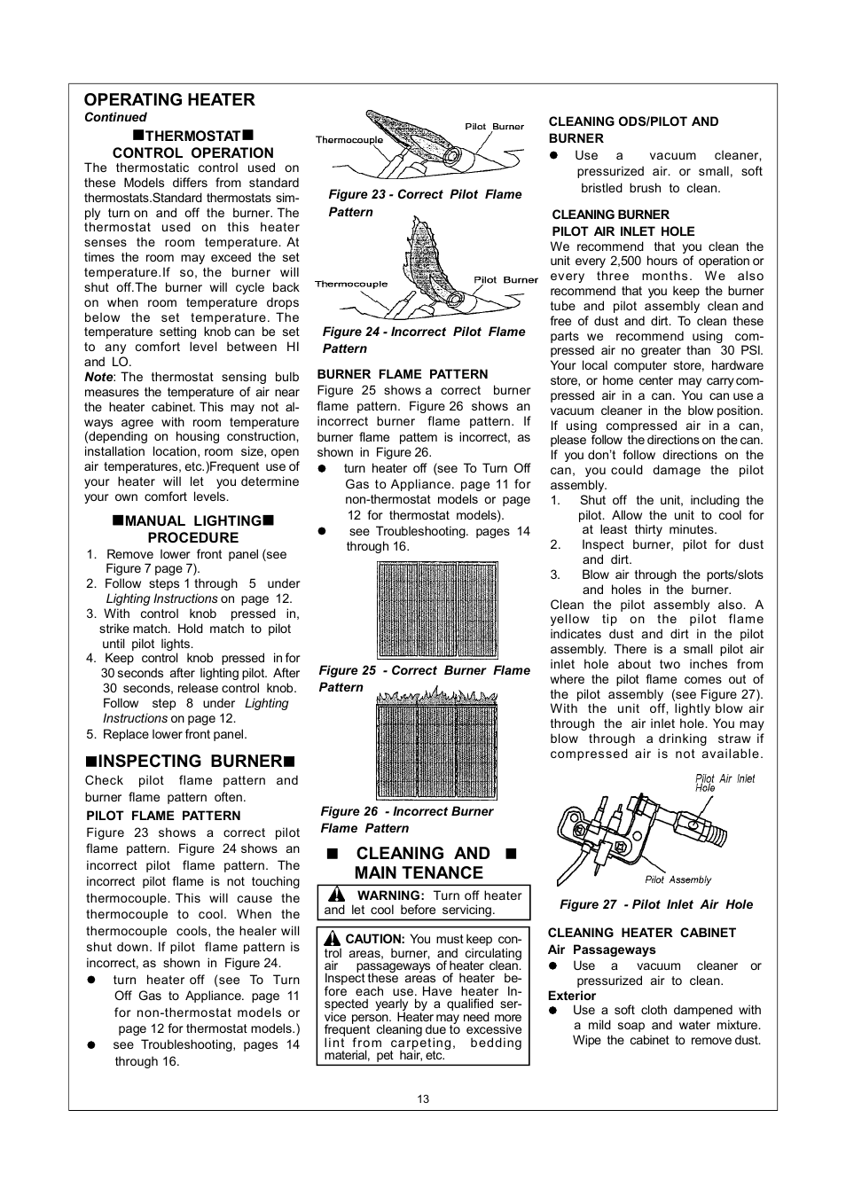 Operating heater, Ninspecting burnern, Ncleaning and n main tenance | Procom ML150TPA User Manual | Page 13 / 25