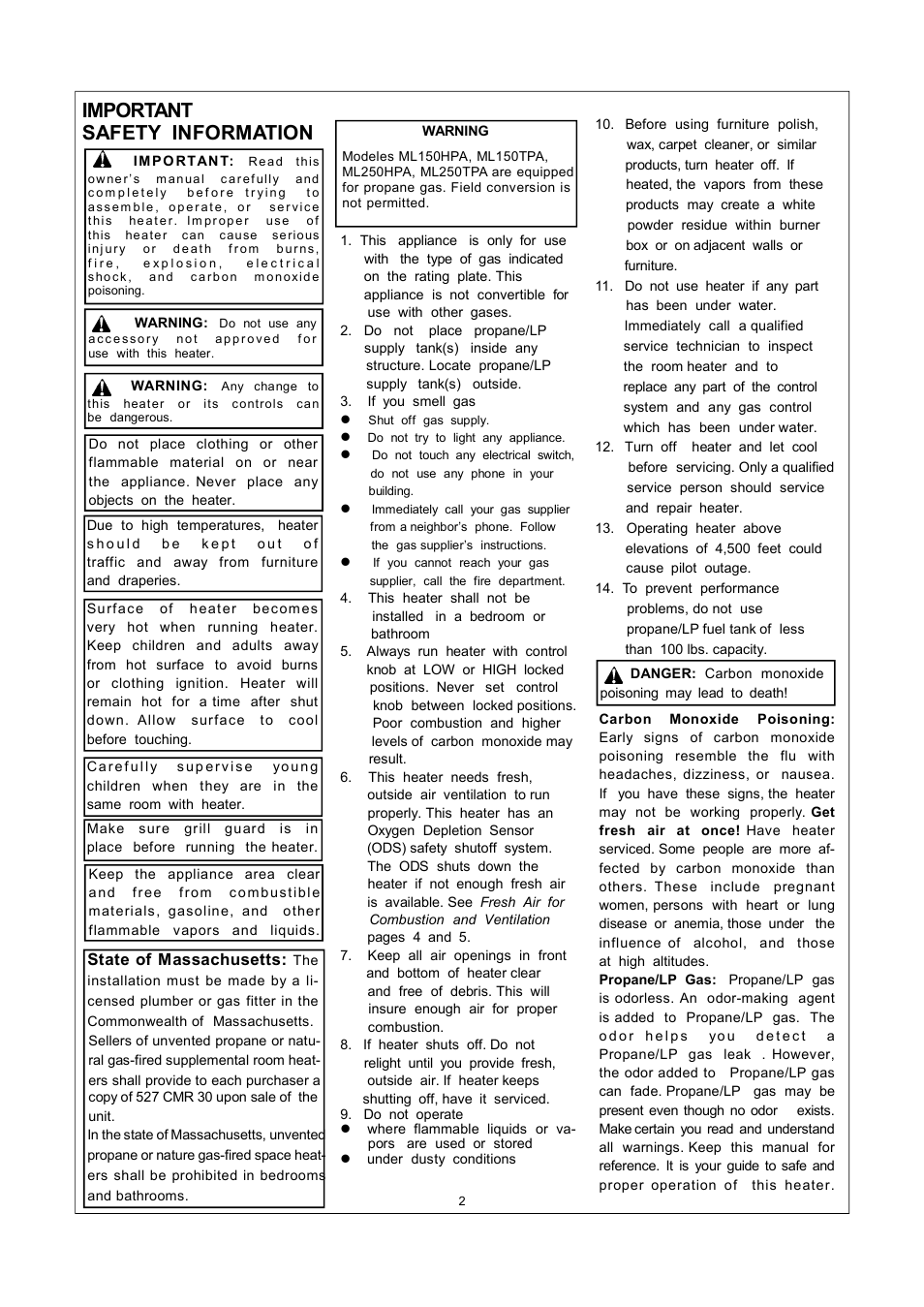 Important safety information | Procom ML150TPA User Manual | Page 2 / 25