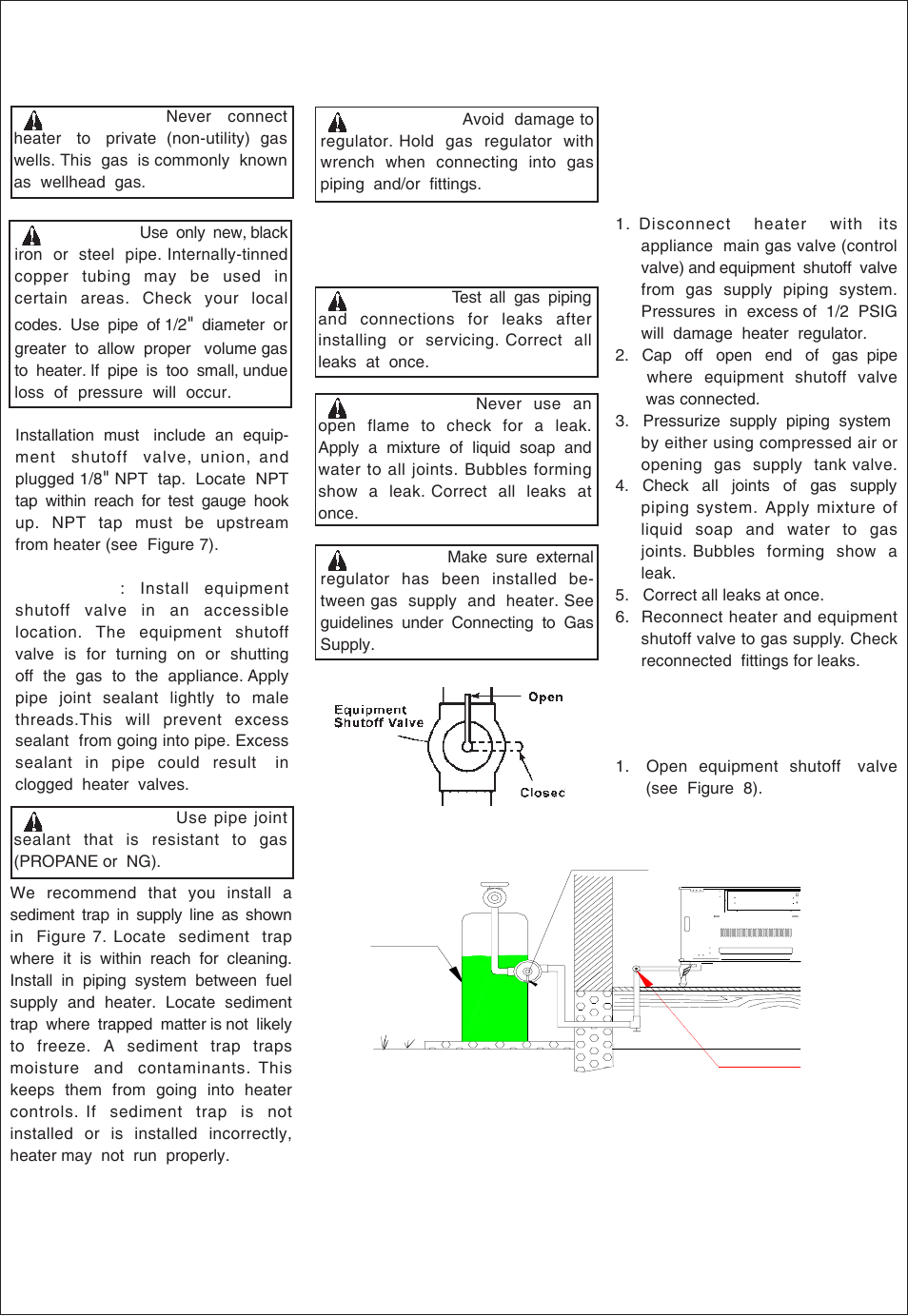 Pressure testing gas supply piping system, Pressure testing heater gas connections, Checking gas connections | Procom QL300RYLA User Manual | Page 9 / 25