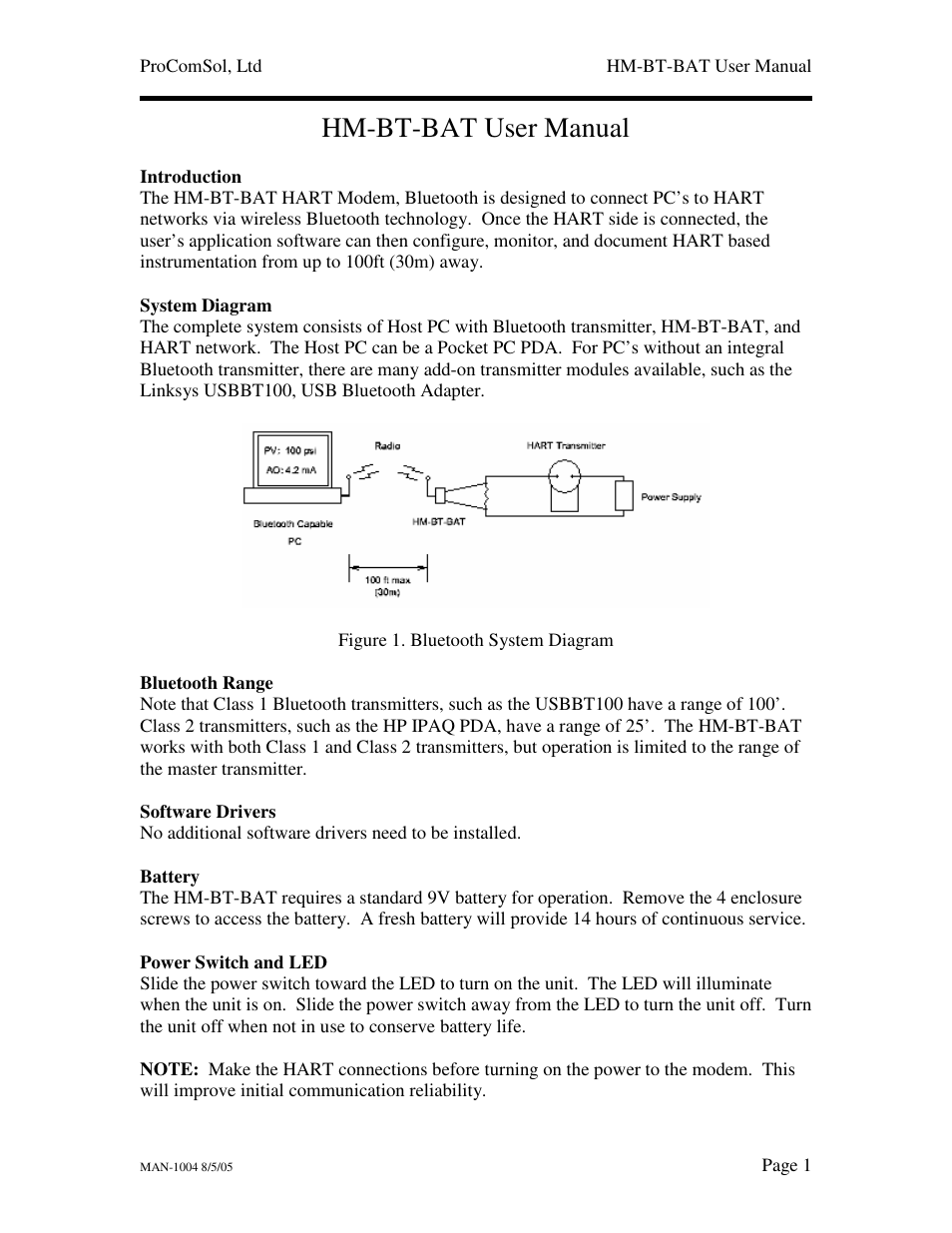 Procom HART HM-BT-BAT User Manual | 6 pages