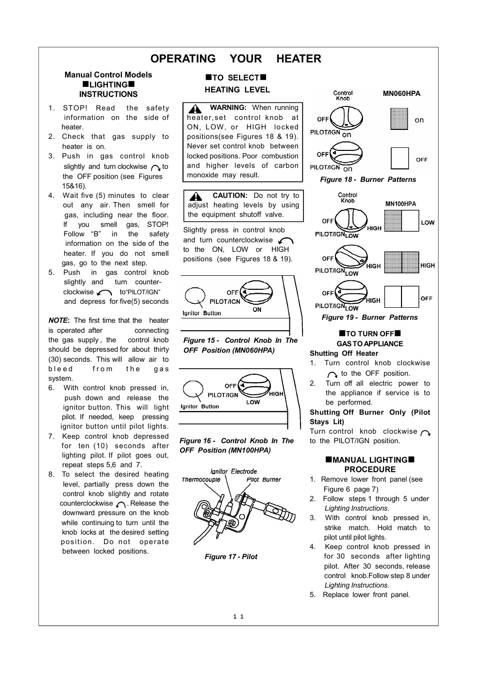 Operating your heater | Procom MN060HPA User Manual | Page 11 / 23