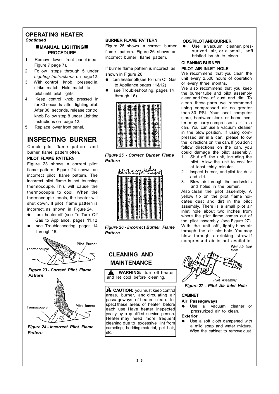 Inspecting burner, Cleaning and maintenance, Operating heater | Procom MN060HPA User Manual | Page 13 / 23