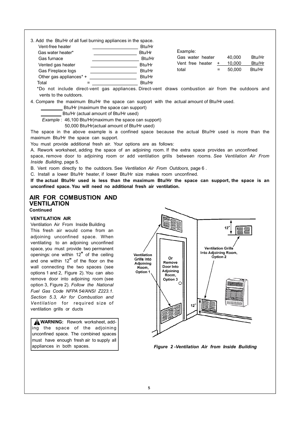 Air for combustion and ventilation | Procom MN060HPA User Manual | Page 5 / 23