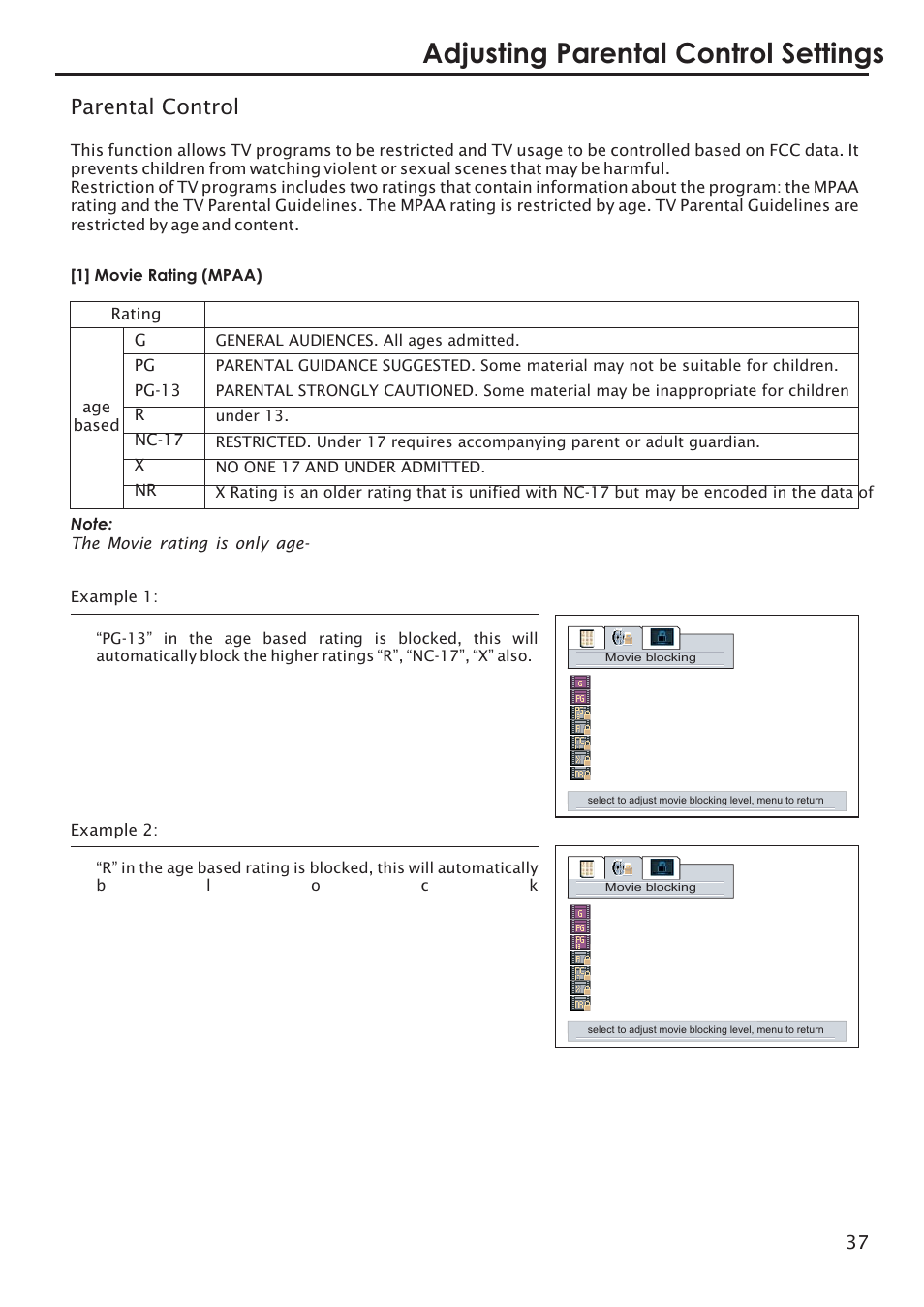 Adjusting parental control settings, Parental control | Primate Systems PDP TV User Manual | Page 40 / 47