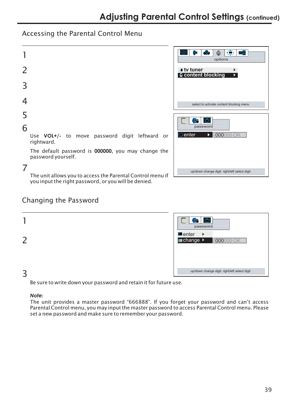 Adjusting parental control settings | Primate Systems PDP TV User Manual | Page 42 / 47