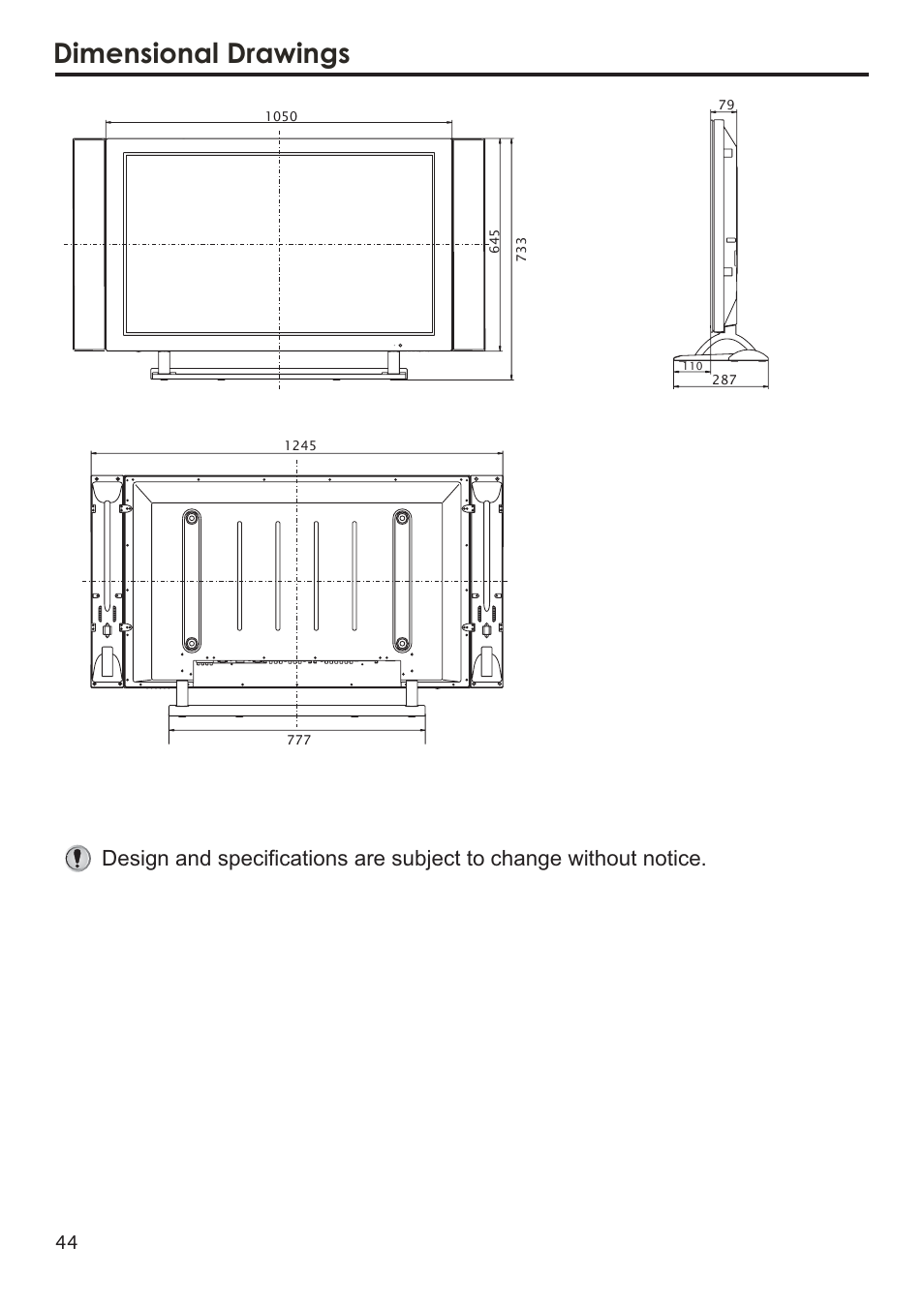 Dimensional drawings | Primate Systems PDP TV User Manual | Page 47 / 47