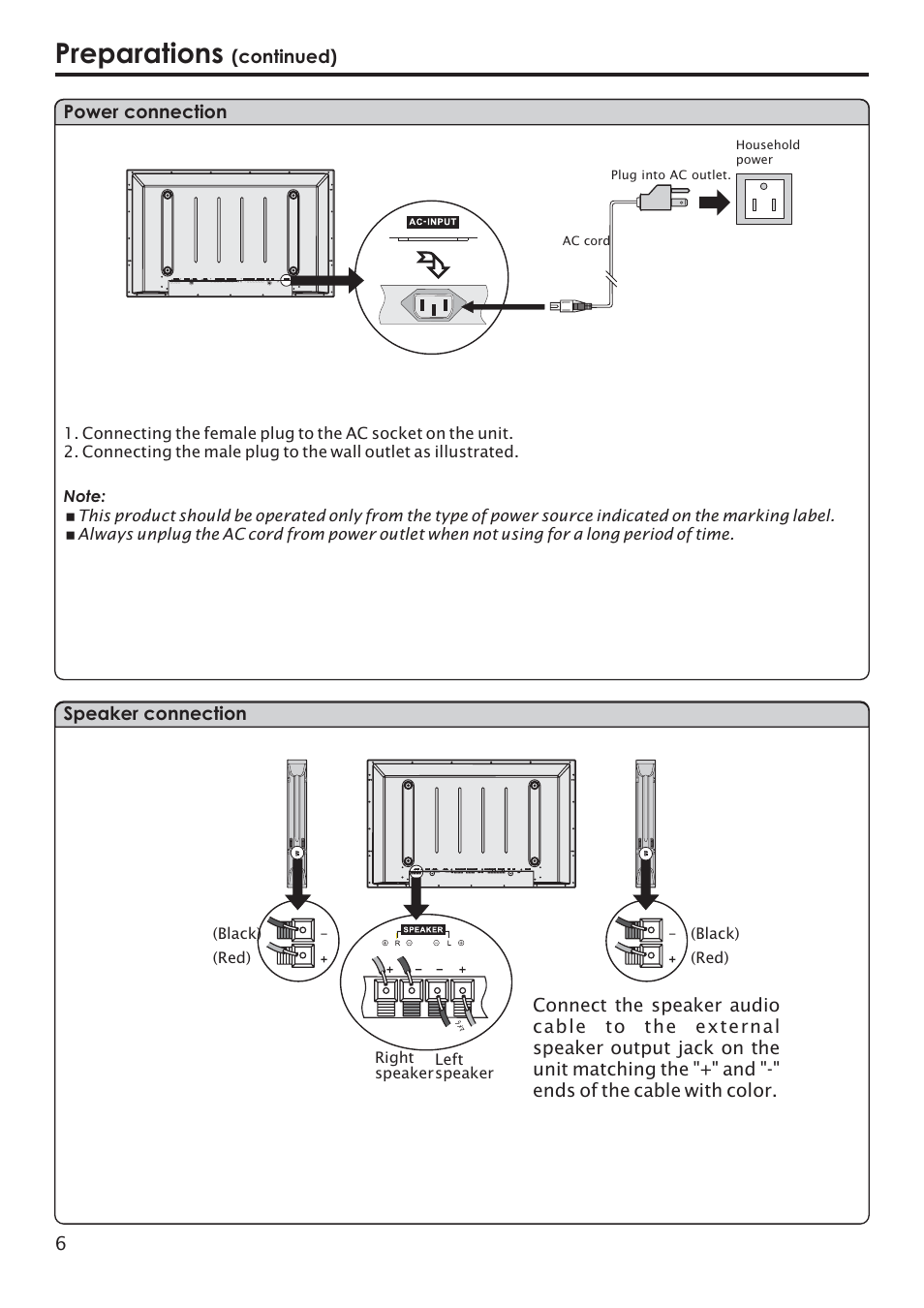 Preparations, Power connection | Primate Systems PDP TV User Manual | Page 9 / 47