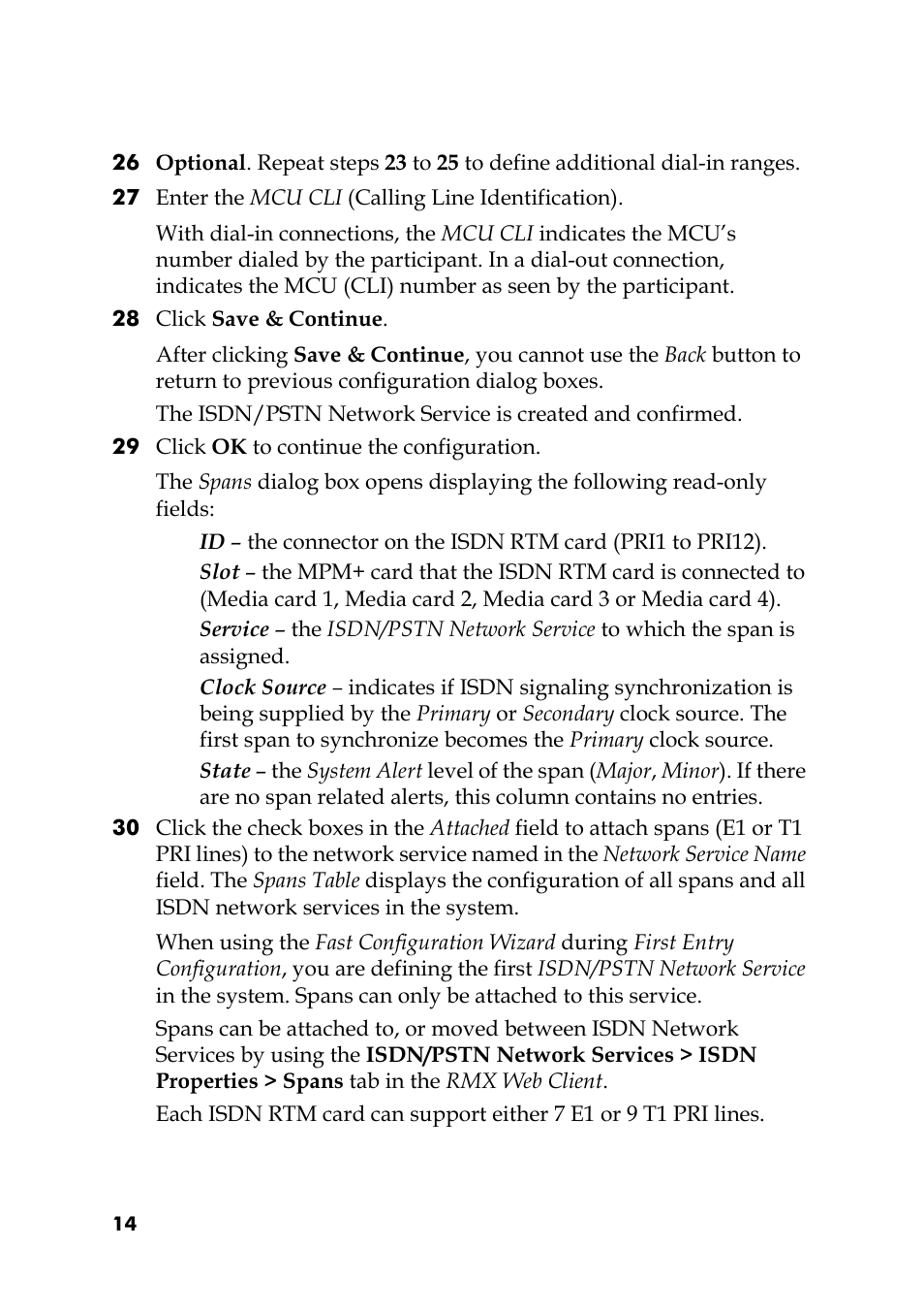 27 enter the mcu cli (calling line identification), 28 click save & continue, 29 click ok to continue the configuration | Polycom DOC2564A User Manual | Page 14 / 20