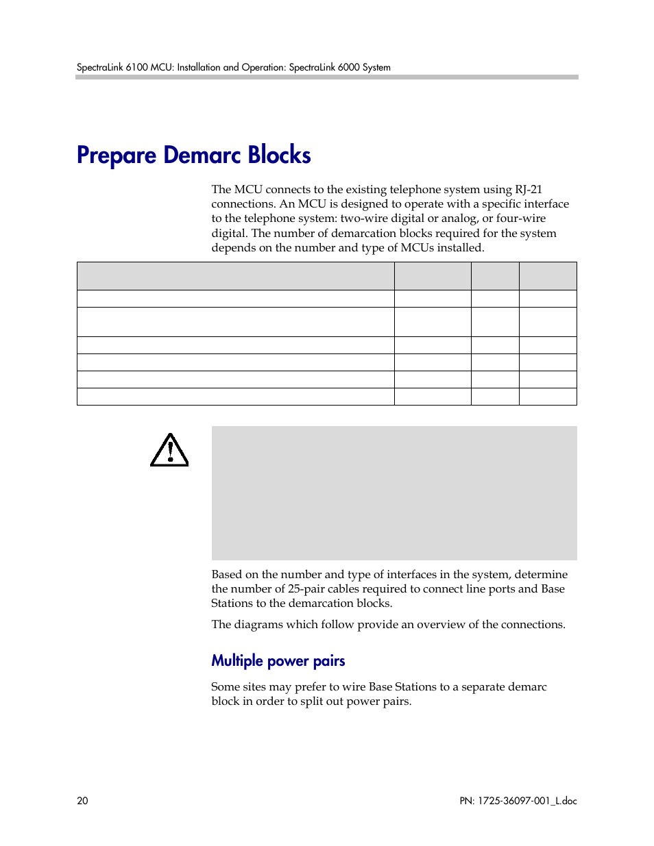 Prepare demarc blocks, Multiple power pairs | Polycom SpectraLink SCM408 User Manual | Page 20 / 64