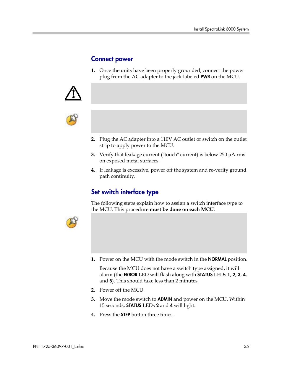 Connect power, Set switch interface type | Polycom SpectraLink SCM408 User Manual | Page 35 / 64