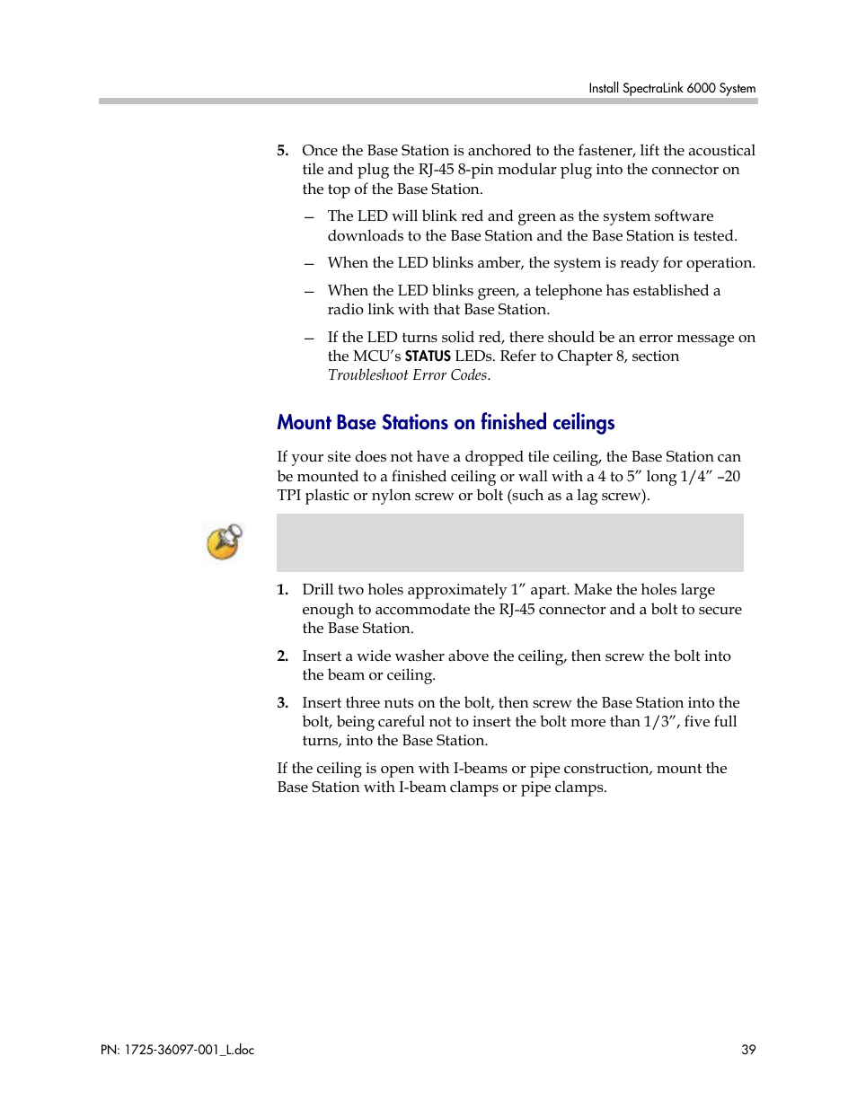 Mount base stations on finished ceilings | Polycom SpectraLink SCM408 User Manual | Page 39 / 64