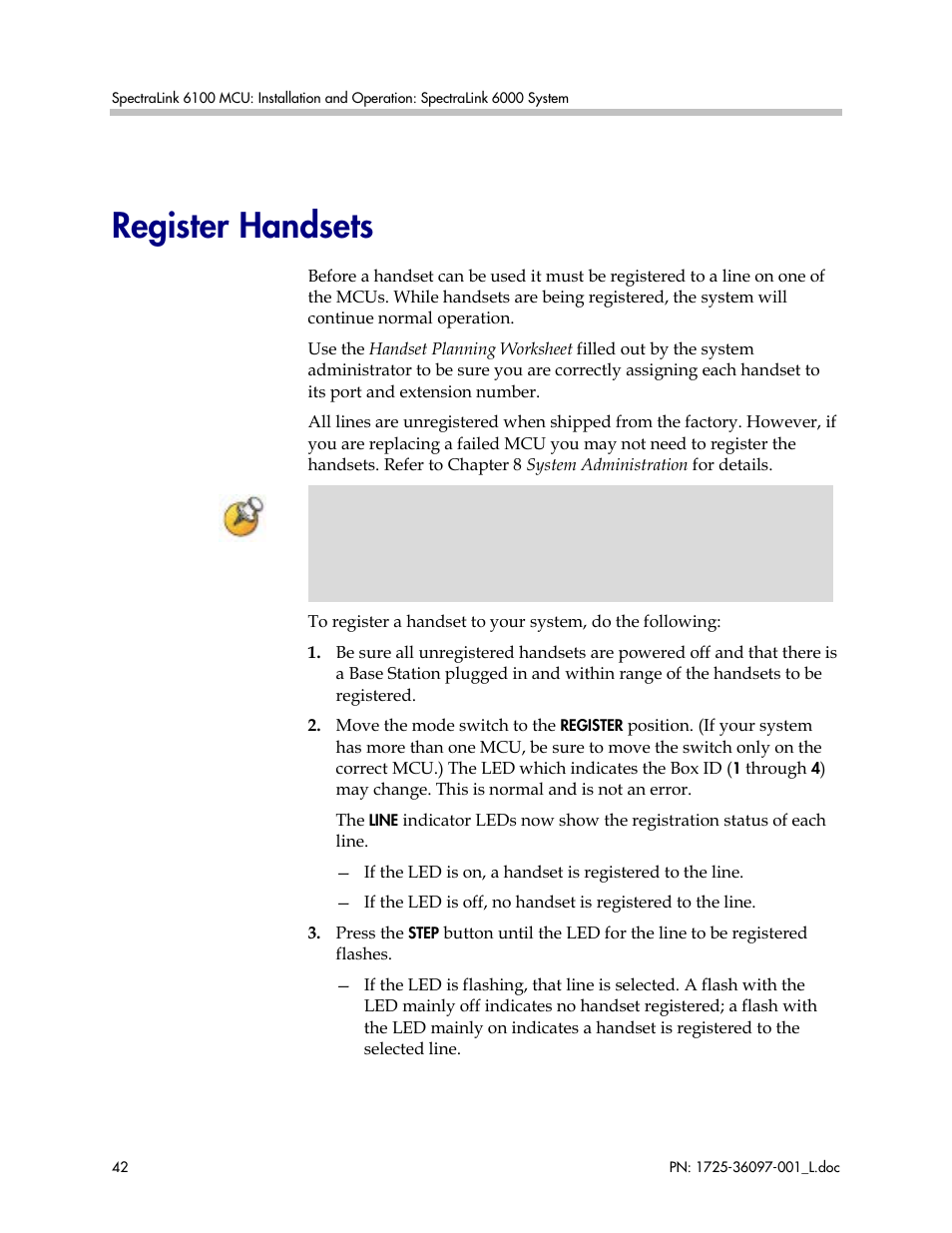 Register handsets | Polycom SpectraLink SCM408 User Manual | Page 42 / 64