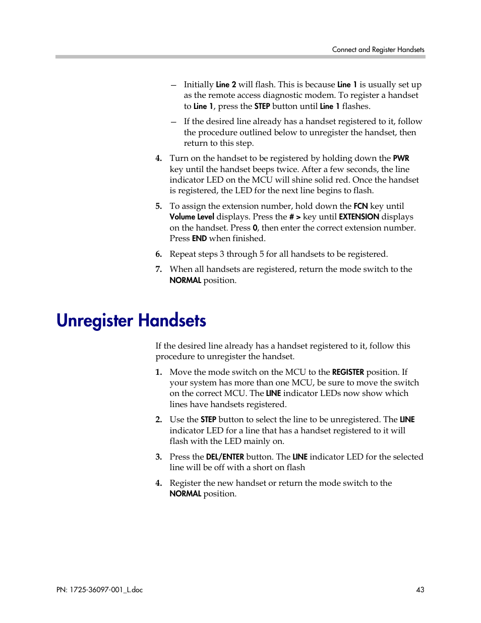 Unregister handsets | Polycom SpectraLink SCM408 User Manual | Page 43 / 64