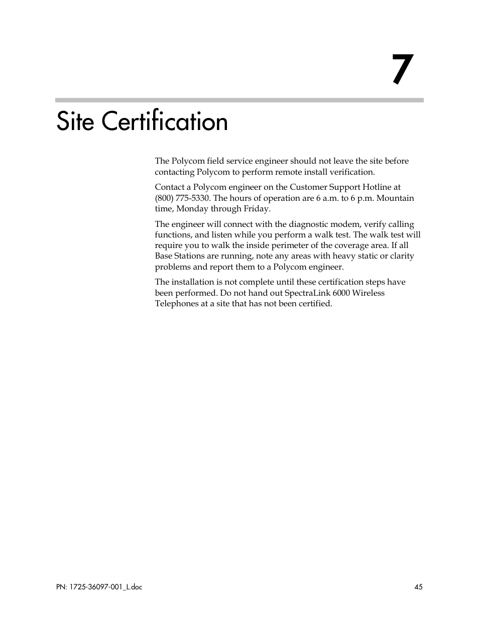 Site certification | Polycom SpectraLink SCM408 User Manual | Page 45 / 64