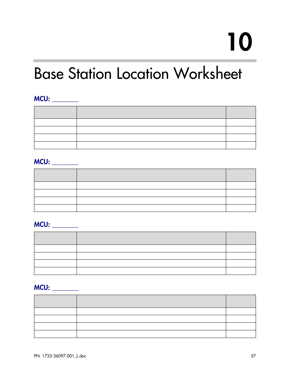 Base station location worksheet | Polycom SpectraLink SCM408 User Manual | Page 57 / 64