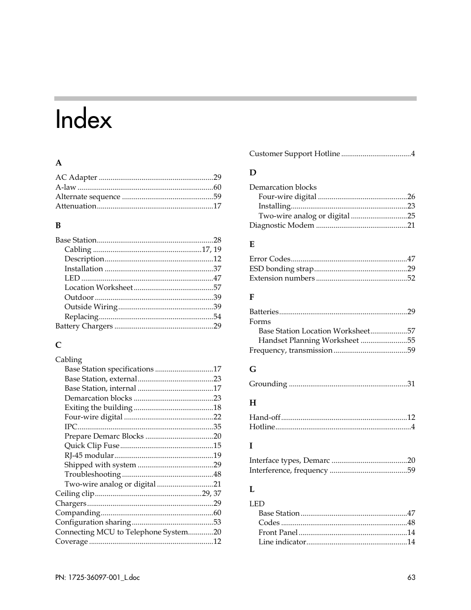 Index | Polycom SpectraLink SCM408 User Manual | Page 63 / 64