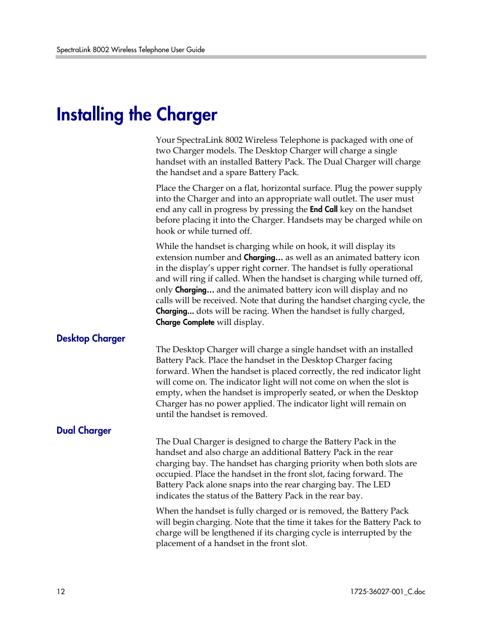 Installing the charger | Polycom SpectraLink DCE201 User Manual | Page 12 / 53