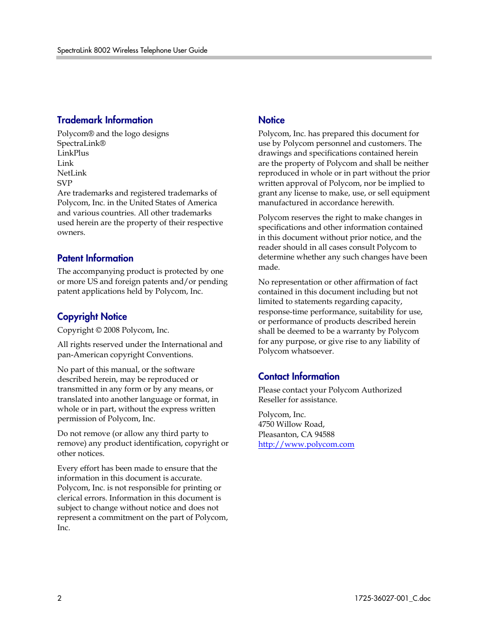 Polycom SpectraLink DCE201 User Manual | Page 2 / 53